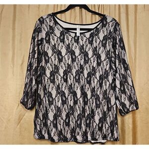PerSeption Concept Black Lace Eyelet Overlay Blouse